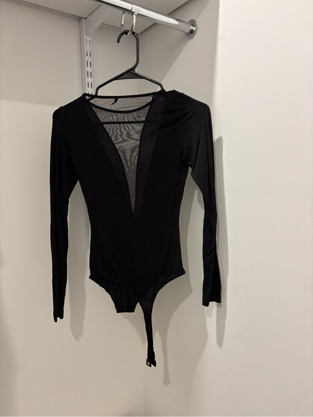 intimissimi Black Long-Sleeve Plunge Mesh Bodysuit